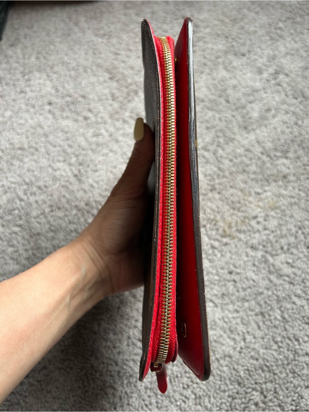 Louis Vuitton Monogram Zip-Around Wallet in Brown with Gold Print and Red Accent - Picture 7 of 15